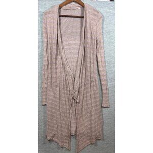 Free People Xs Pink Long Open Knit Cardigan Sweater Ribbed Cotton Blend Lightwei